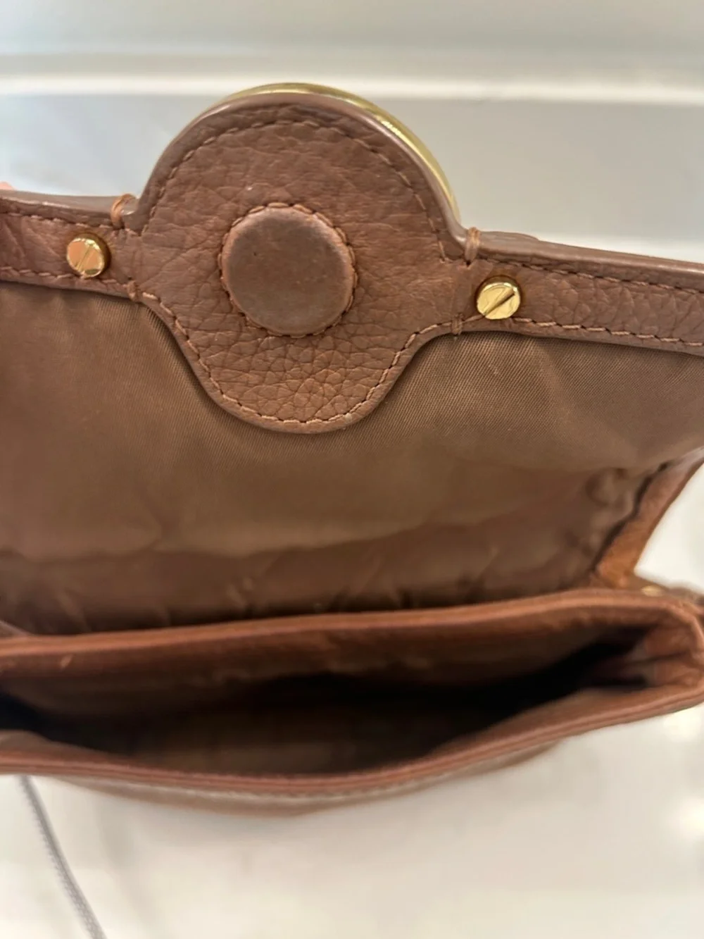 Tory Burch Brown Leather Crossbody with Gold Logo